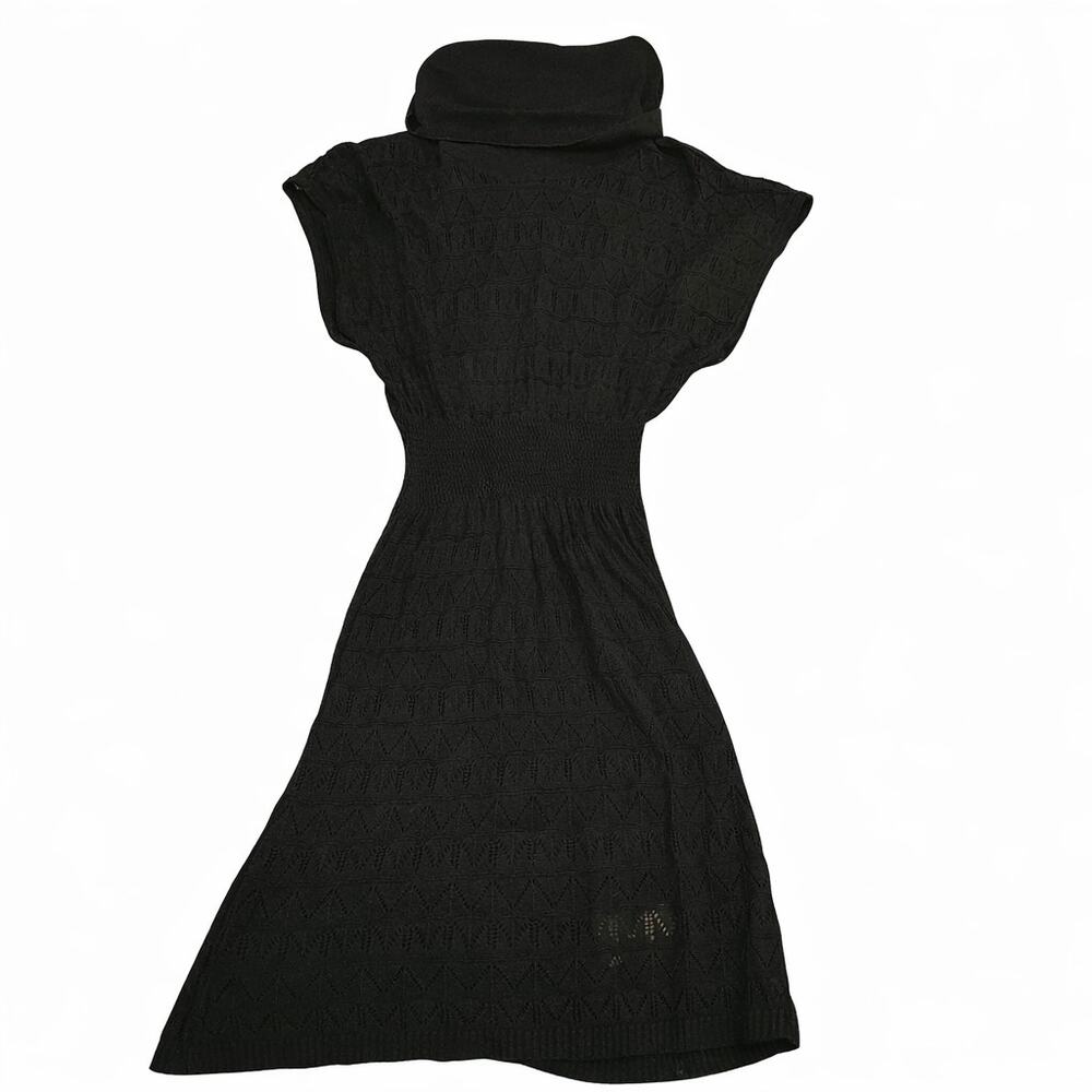 H&M Black Knit Turtleneck Sweater Dress Size XS Fitted Stretch Pointelle